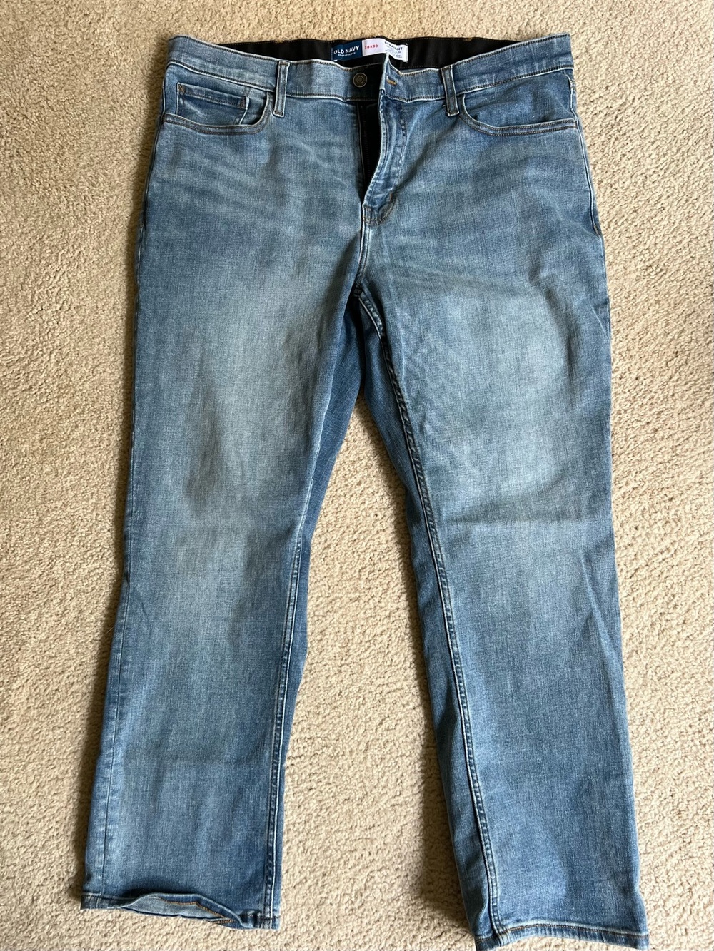 Men's Faded Blue Wash Straight Stretch Jeans 38x30
